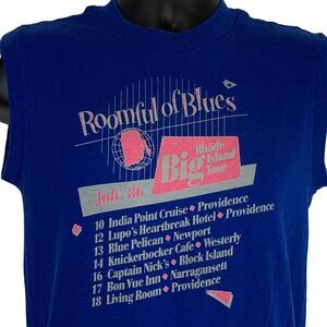 Vintage Roomful of Blues Tour T Shirt Mens S Small Blue 80s 1986 Providence Band